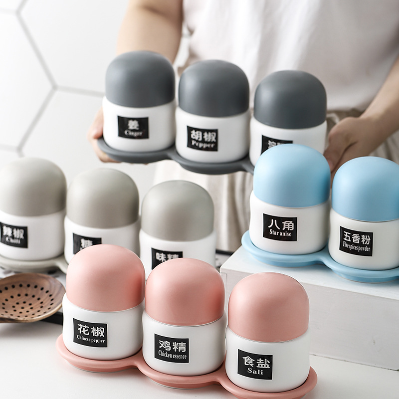 Moderno simple creativo hogar cerámica condimento tarro traje hogar condimento botella condimento caja de color caramelo suministros de cocina