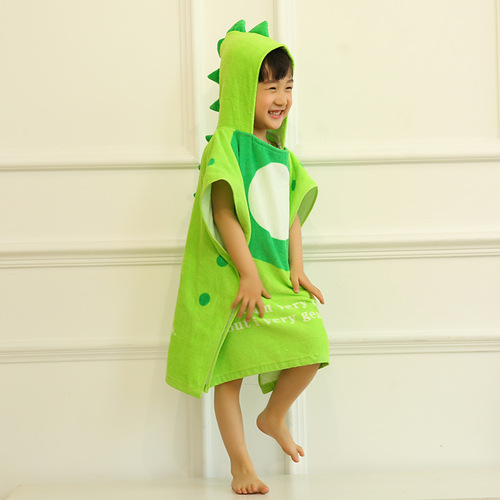 Printed Children's Bath Robe Absorbent Towel Material Pure Cotton Cartoon Children's Cape Baby Swimming Bath Towel Cape with Hat