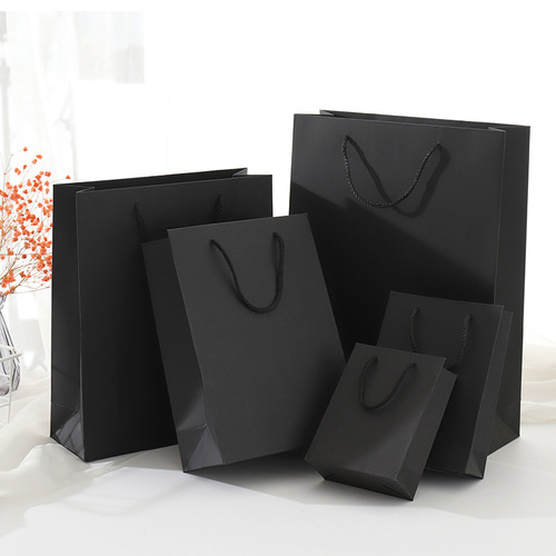 Hand Vertical Style Tote Bag Retail Black Cardboard Packaging Bag Food Takeaway Bag Clothing Shopping Bag Christmas