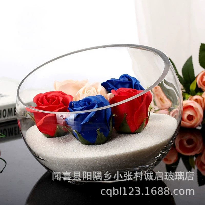 Прозрачный стеклянный шарик со скошением подсвечник стеклянная ваза скошенный стеклянная чаша микро-пейзаж мясистый водяной цветочный горшок полукруглый