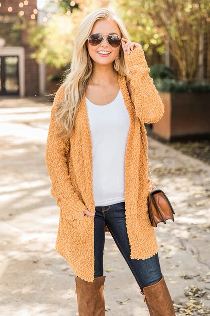 Fall and winter fashion cardigan pocket long sleeve blouse sweater