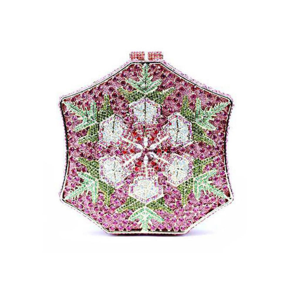 Túi clutch nữ đính pha lê kim cương bông tuyết, thiết kế hợp kim rỗng, làm bằng tay — Màu tím, Màu xanh lam, Ảnh tùy chỉnh được Cá nhân hóa, Màu đỏ hoa hồng chi tiết 11