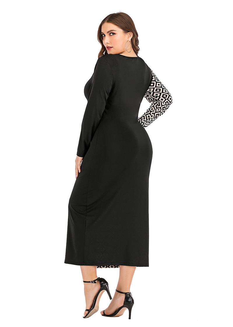 plus size printed long-sleeved V-neck dress nihaostyles clothing wholesale NSWCJ92363