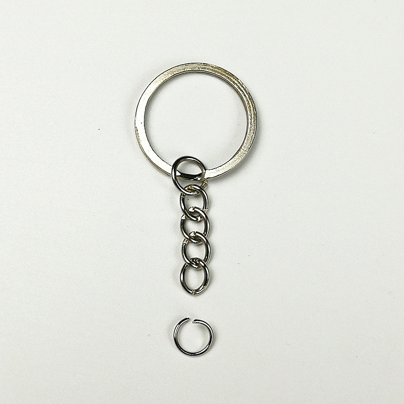 现货25mm平圈电镀扁钥匙圈带链条送开口圈拼豆钥匙扣手工diy挂件|ms