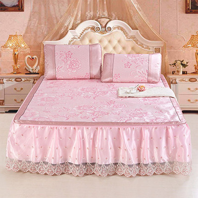 夏季冰丝凉席三件套 床裙款一件代发凉席可折叠1.5m1.8m空调凉席