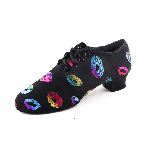 dance shoes colorful lip print women high heel Latin dance shoes belly dance training shoes