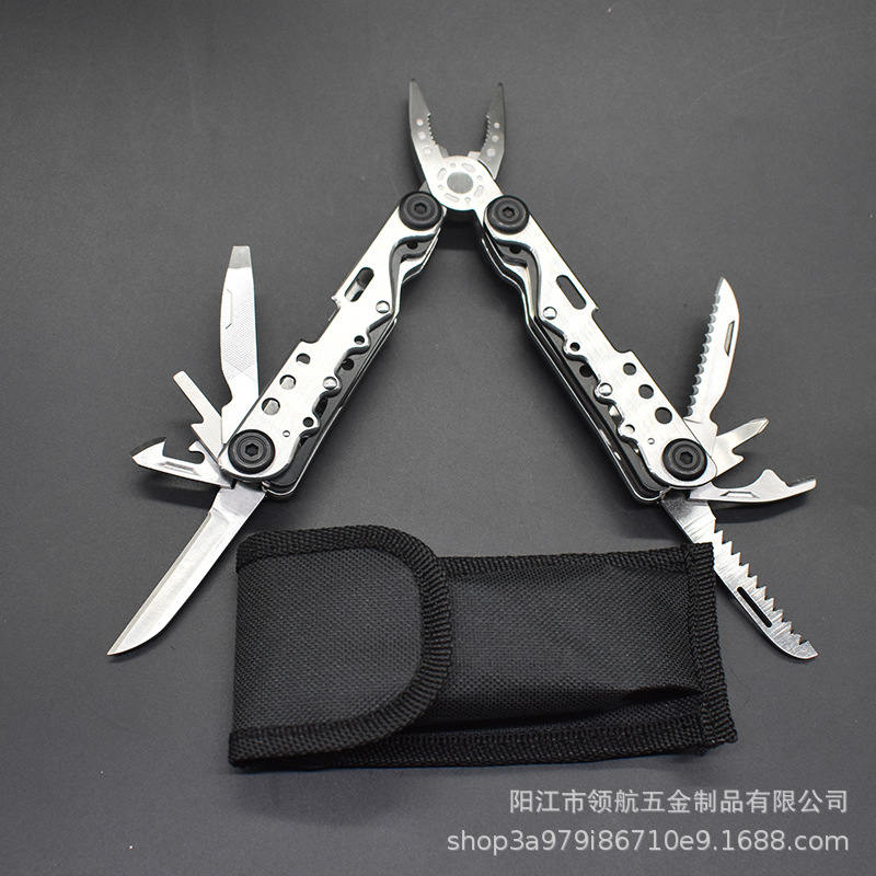 新品不锈钢拉丝钳子 折叠式便携户外野营礼品 多功能钳刀组合工具