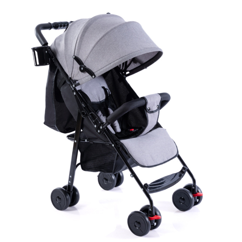 新品单手折叠超轻便婴儿童四轮手推车避震四季全蓬亚麻防驼背塌陷|ru