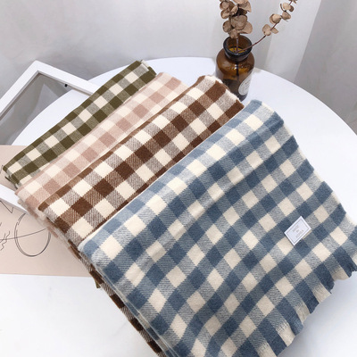 韩国chic复古文艺拼色仿羊绒格子围巾女秋冬天韩版百搭加厚大披肩