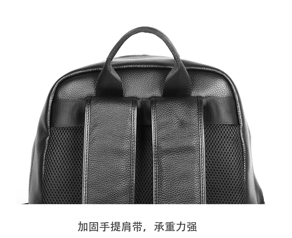 Ba lô nam da bò thật 15.6 inch chống nước, túi đeo vai du lịch đựng laptop 43×30×18 cm — Màu đen chi tiết 16