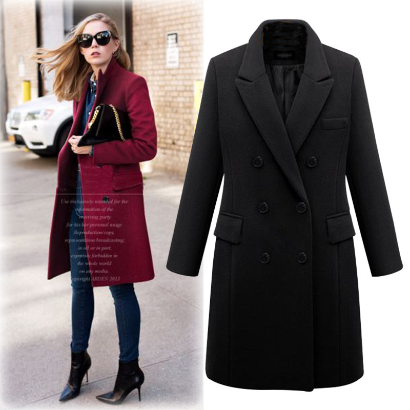 Women's Plus Size Ladies Windbreaker Long Woolen Coat