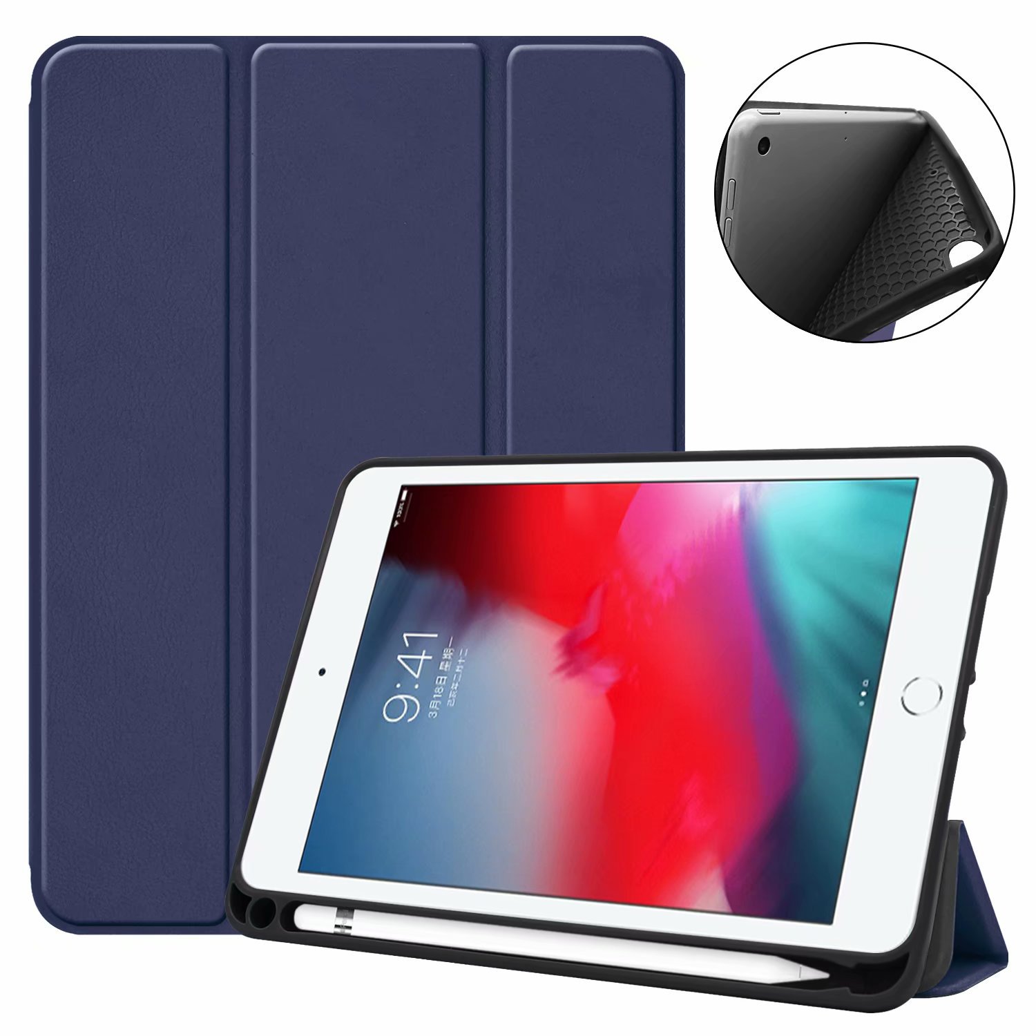 Suitable for new iPad mini5 flat protective case Apple ipad mini 4 30% folding leather case with Pen slot soft case