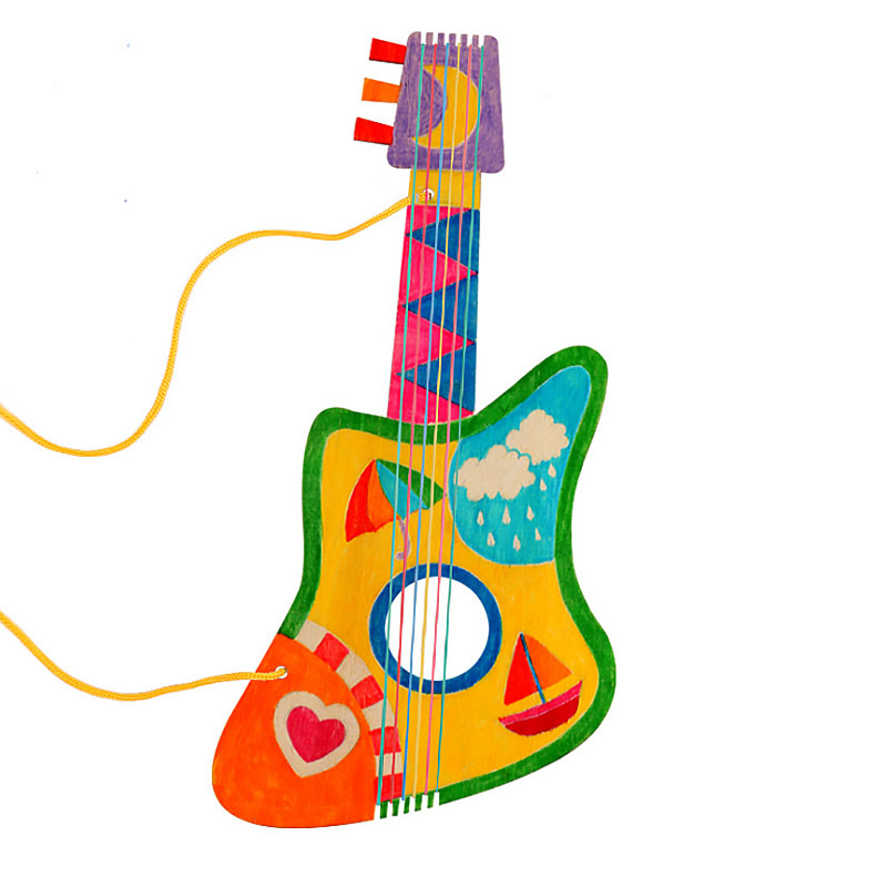 1 niños hechos a mano DIY pintura graffiti blanco en blanco guitarra de madera kindergarten instrumento musical casero pipa material creativo paquete