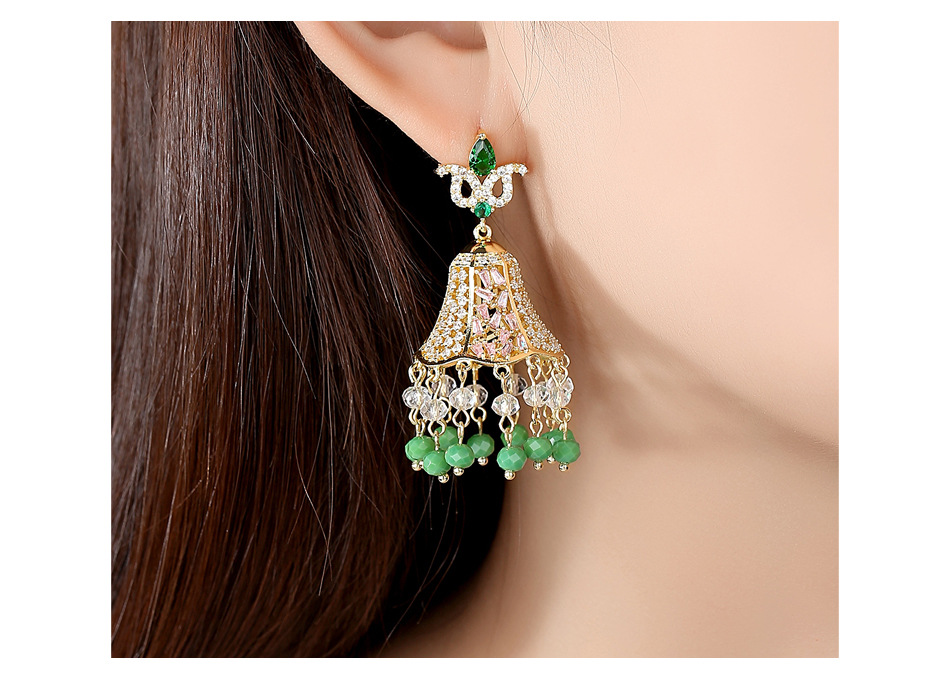 Jinseyuandian Boucles D'oreilles Rétro Populaire Creative Vent Carillons De Femmes Ethniques Boucles D'oreilles Banquet Gland Cuivre Incrusté De Zirconium Boucles D'oreilles display picture 3