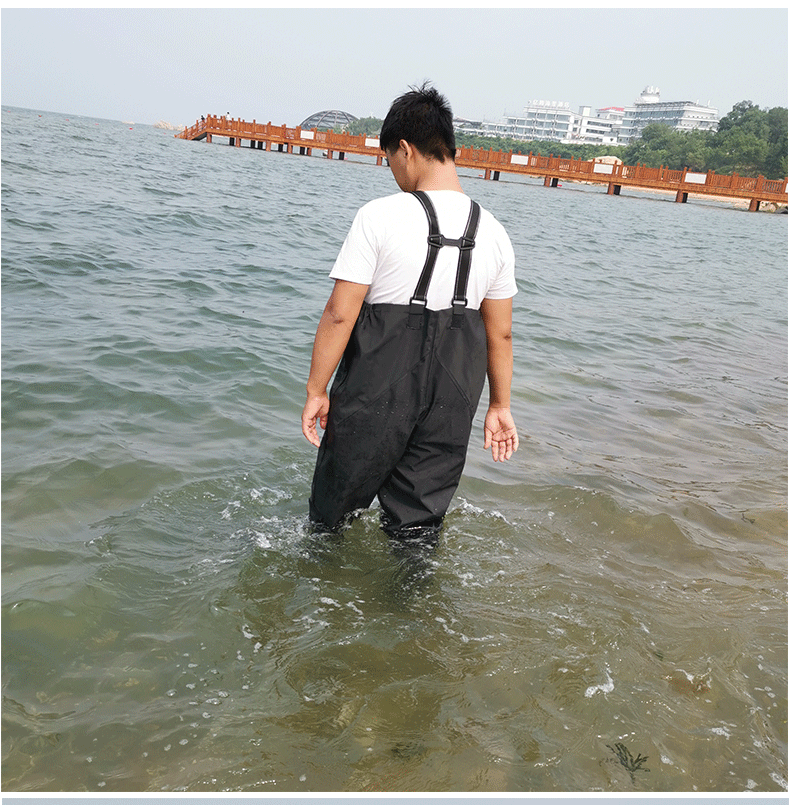 黑色半身背带下水裤,户外涉水裤,下水裤,钓鱼捕鱼服