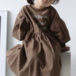 Autumn New Korean Style Children's Clothing Girls' Japanese and Korean Style Letter Sweet and Stylish Puff Sleeve Casual Dress 2