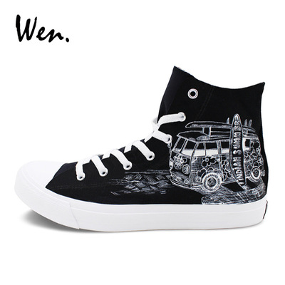 Wen 2019 Creative hand-painted shoes travel Surf board Beach Travel? Korean Edition Simplicity skate shoes men and women Casual shoes