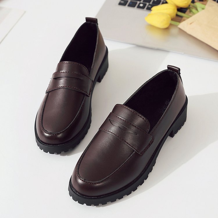 Pointed Toe Middle Heel Leather Shoes Women's Japanese Uniform Shoes Academic Style Black Brown Lefu Single Shoe Leather