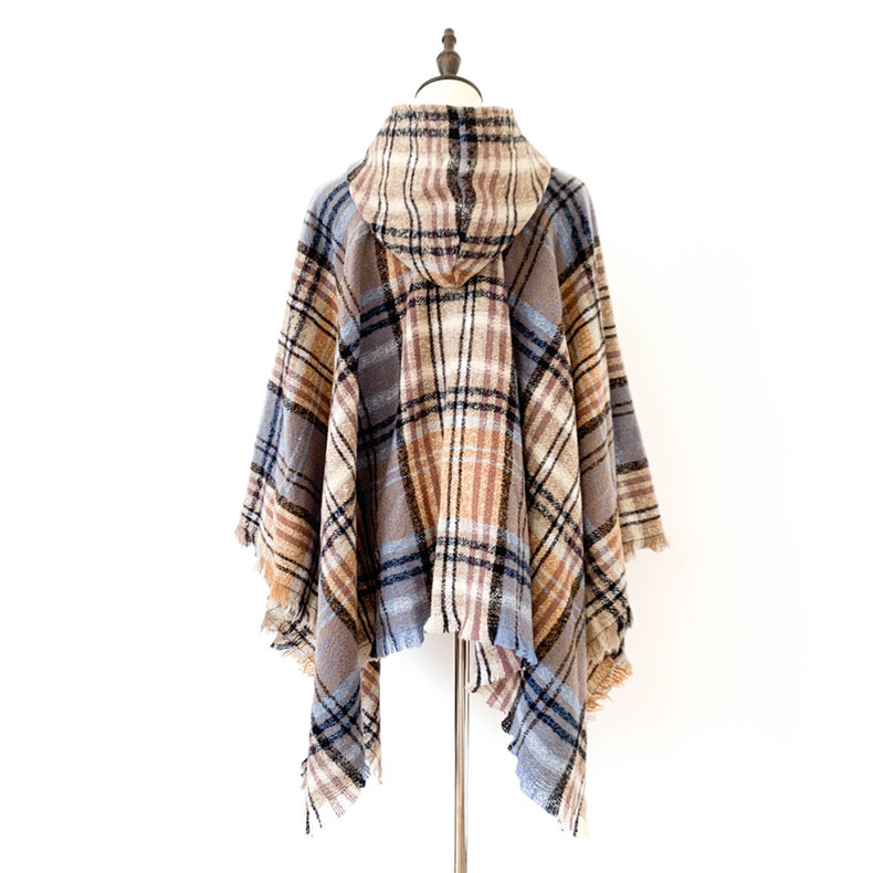 Capa a cuadros con capucha unisex otoño invierno poncho_voghion.com