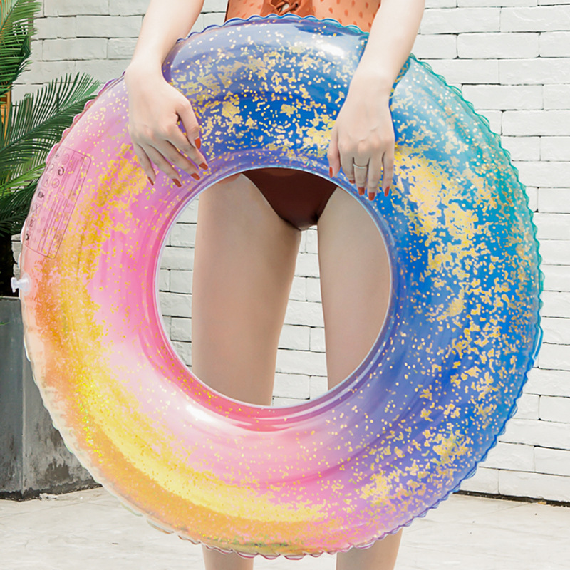 Shiny round inflatable swimming ring for men and women