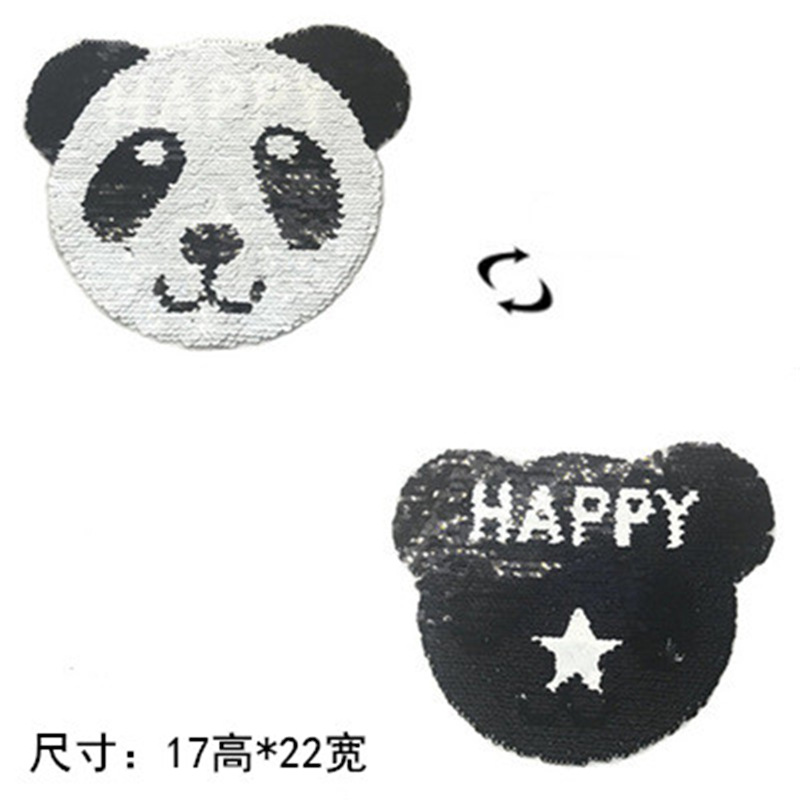 Cartoon Panda Large Ab Face Flip Beads Embroidery Cloth Stickers Computer Embroidery Double Sided Panda Sequin Patch display picture 3