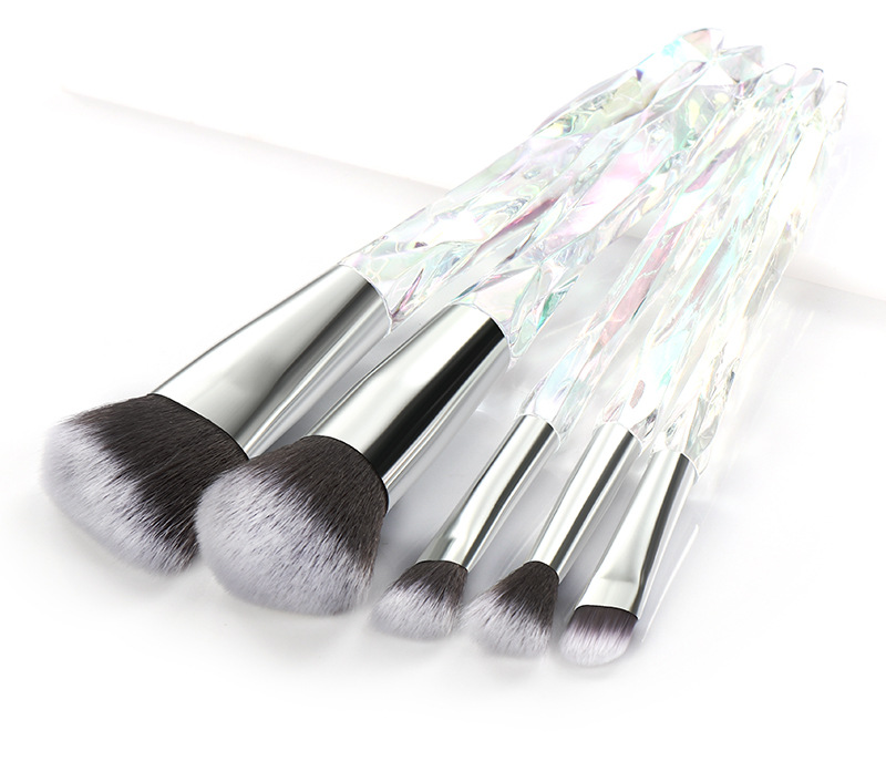 Trendy 5 Pcs Transparent Artificial Crystal Handle Acrylic Makeup Brush Set display picture 9