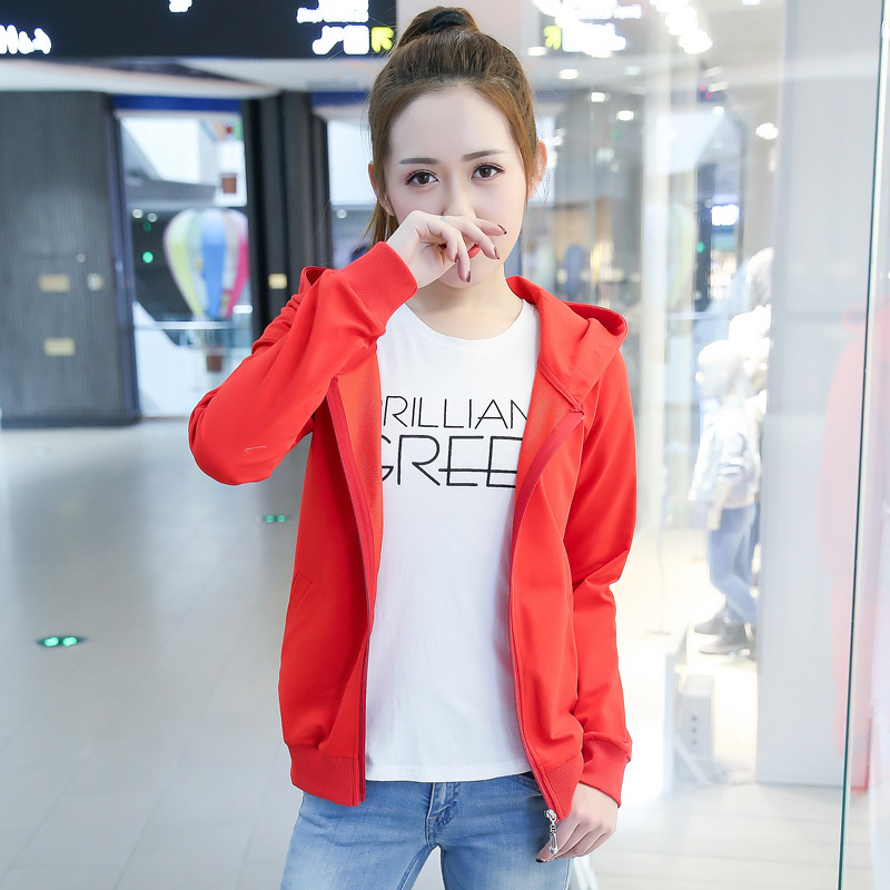 亚马逊2019春秋装新品韩版女装糖果色连帽长袖外套批发开衫女103