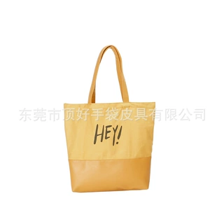 新款时尚欧美帆布拼接PU单肩包 简约环保帆布手提袋 多功能购物袋