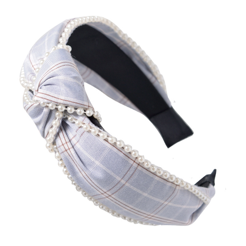 Knotted Pearl Lattice Mesh Wide-sided Headband display picture 5