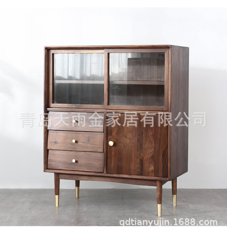 Northern Europe solid wood Sideboard Black walnut solid wood Copper sleeve Restaurant a living room Storage cupboard Cupboard