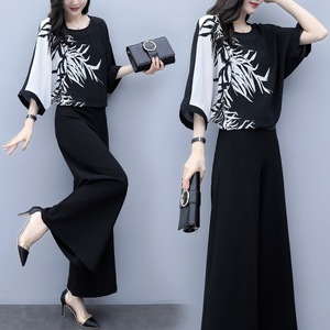 Summer two-piece broadlegged trousers print suit fashion suit