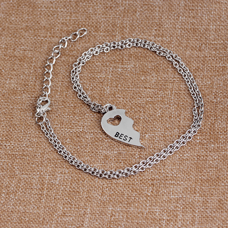 Fashion English Letter Hollow Heart-shaped Gold And Silver Stitching Alloy Clavicle Chain display picture 4