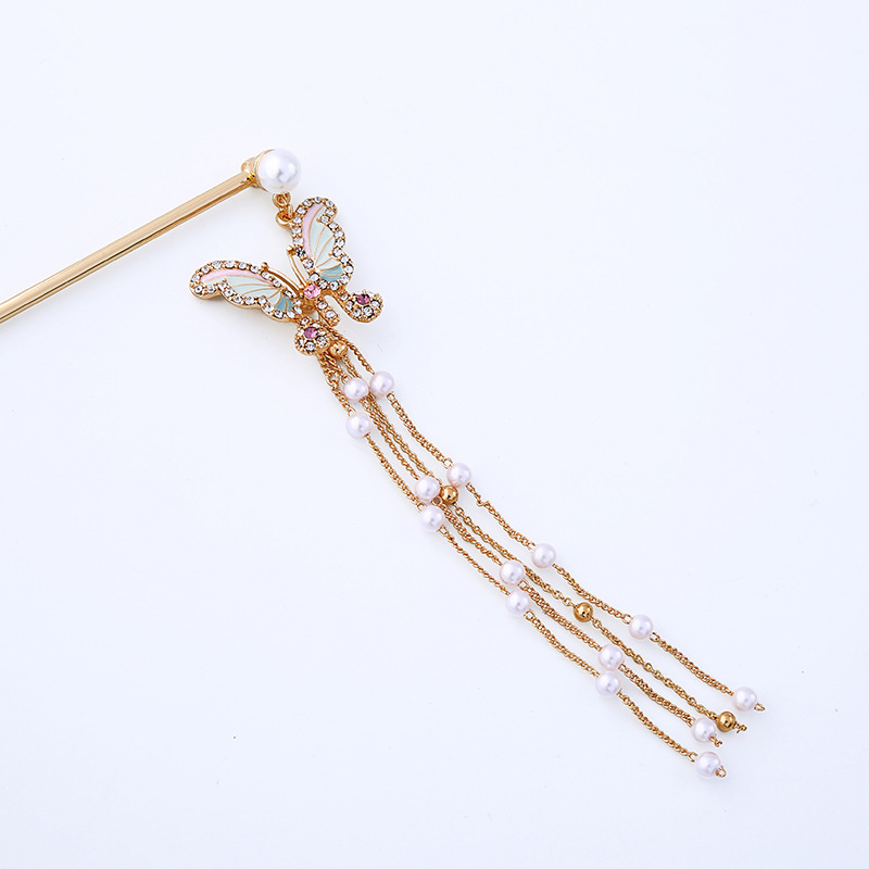 New Fashion Headdress Long Pearl Butterfly Tassel Hairpin Hair Accessory display picture 4