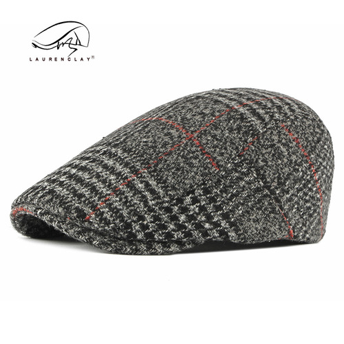 Spring, autumn and winter woolen men's beret Korean style plaid peaked cap for women British retro fashion forward hat trend