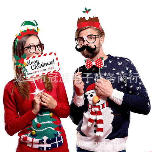 Amazon DIY Christmas Funny Photo Booth Santa Hat Party Decor 38 Piece Set Photo Props