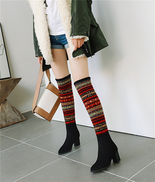 Knee high tube long women’s boots thin leg elastic boots autumn and winter