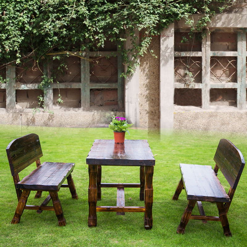 Outdoor garden garden balcony table and chair solid wood carbonized anti -corrosion tables and chair terrace restaurant casual tables and chair customization