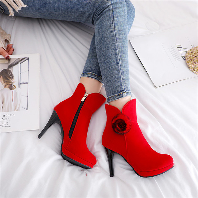 Casual sexy short boots in autumn and winter fashion elegant zipper thin heel high heel women’s short boot