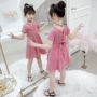 女孩女童新款短袖格子裙