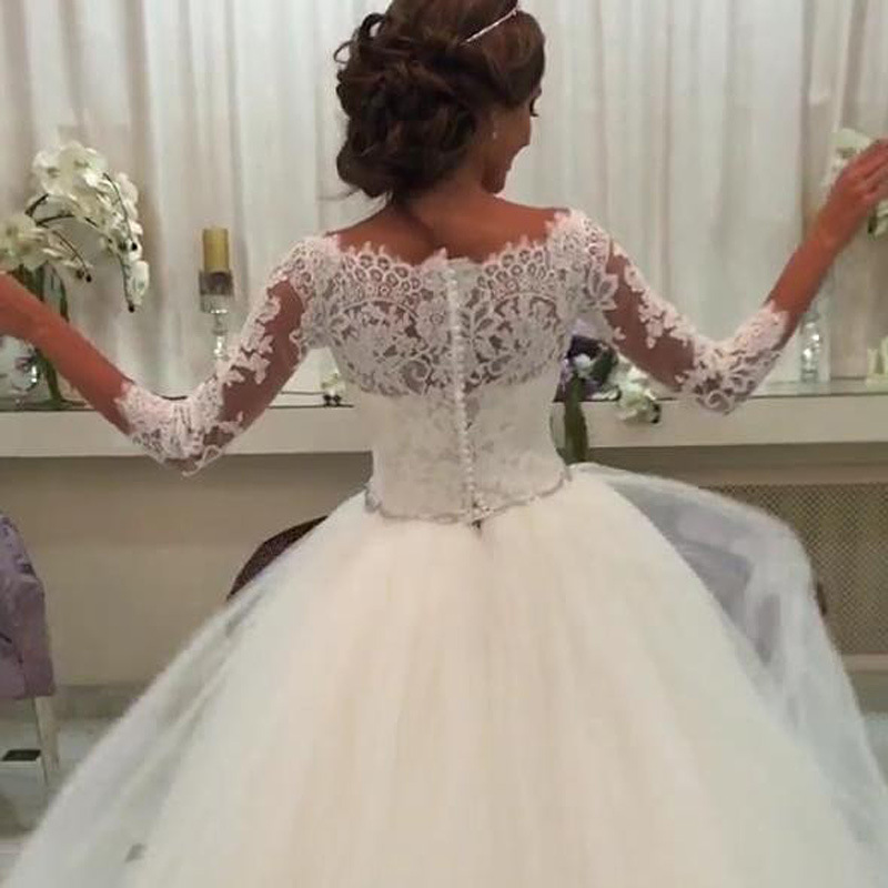 Foreign Trade European and American Wedding Dress Women's 2019 New Long Sleeve off-shoulder Large Size Fashion Retro Trailing Tutu Bridal Wedding Dress