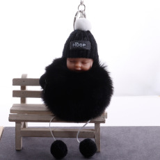 睡萌娃娃钥匙扣可爱卡通宝宝毛球挂件 汽车钥匙链包包挂饰批发