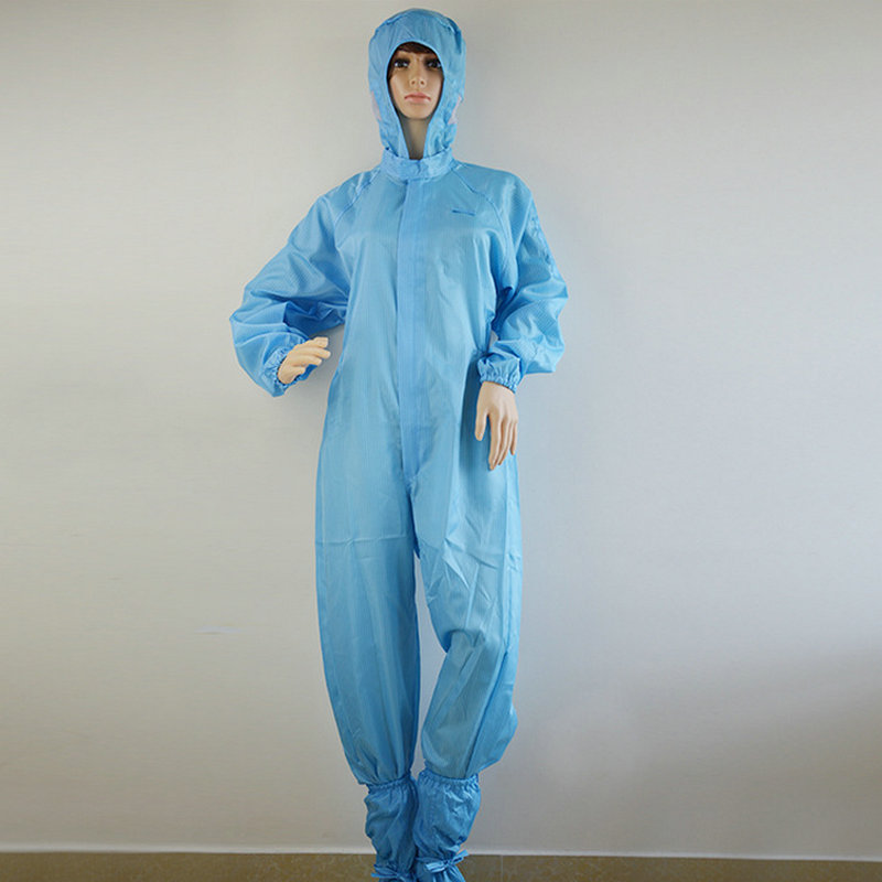 防静电连体服 连帽连体服无尘洁净服 无尘车间蓝白条纹静电连体服-阿里巴巴