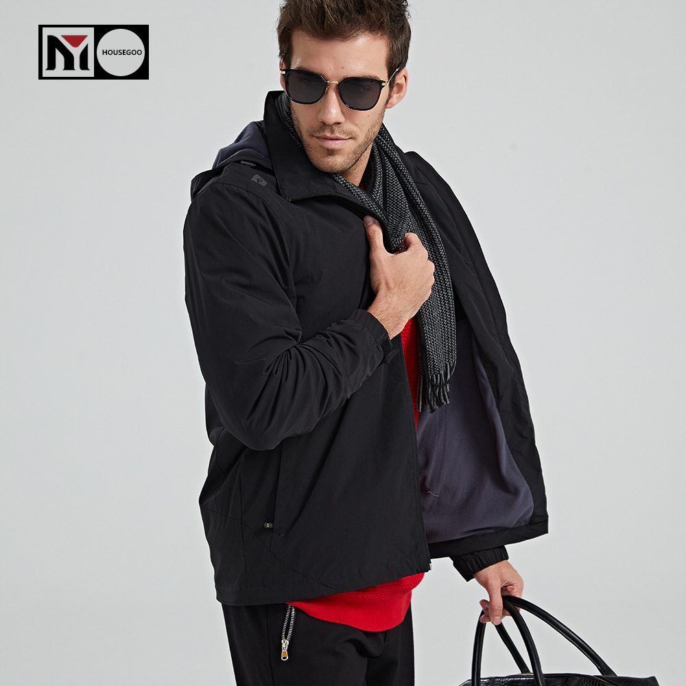 男装2019秋冬季新款连帽防风户外外套上衣跑步健身运动休闲冲锋衣