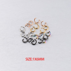 1*6mm steel color indoor gold-plated rainbow color black DIY stainless steel open ring single ring 100 pcs/pack