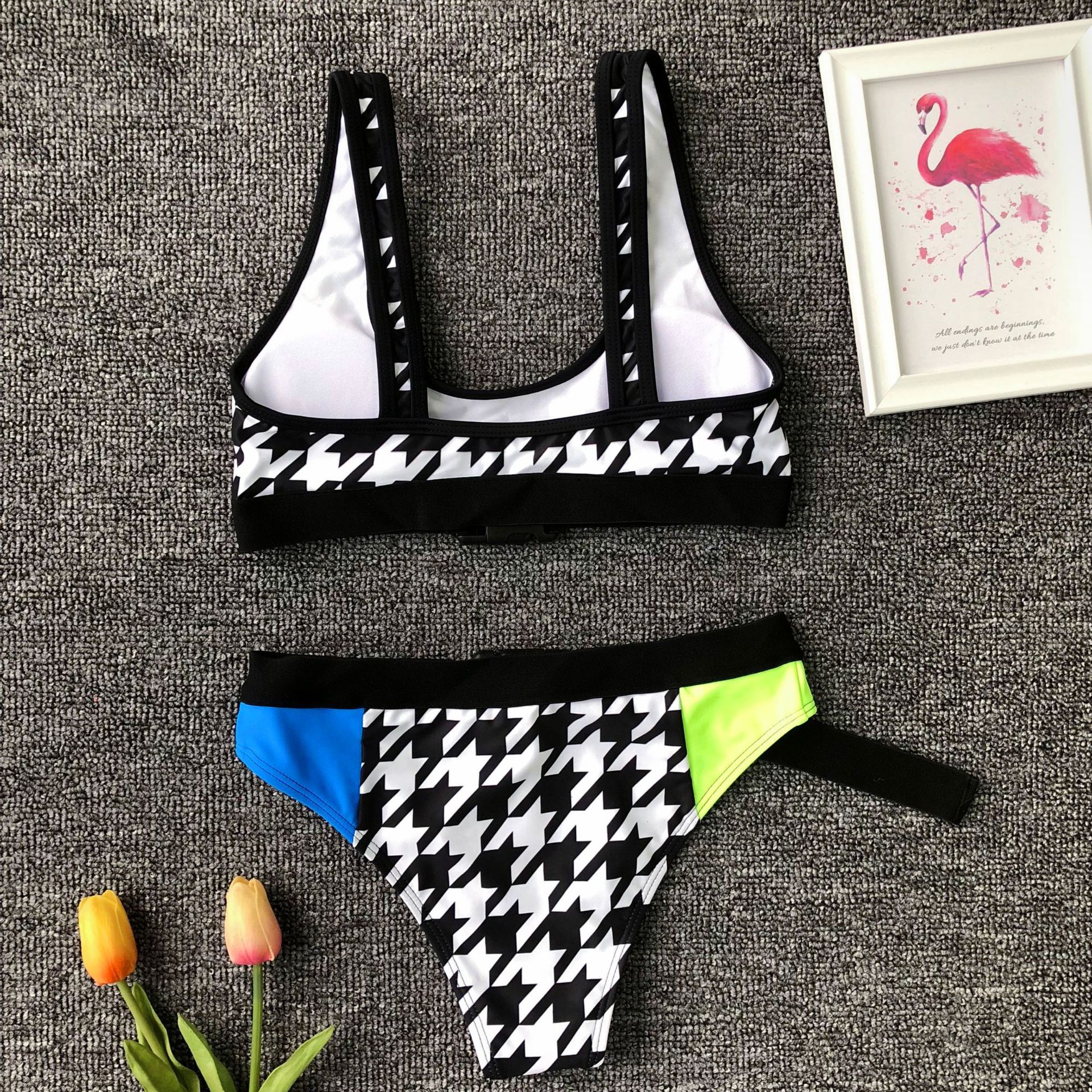 Printed Splicing Bikini Split two-piece Swimsuit nihaostyles wholesale clothing NSCMB98086