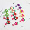 Ear clips, cute fruit ceramics, cartoon earrings, multicoloured storage box with tassels, 7 pair