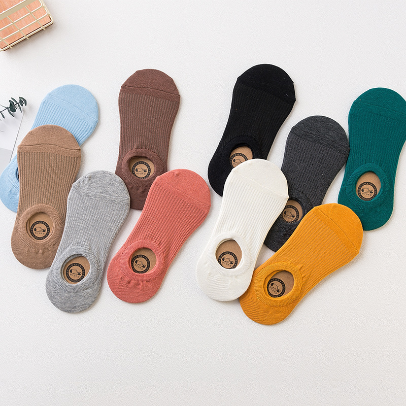 Vertical stripe solid color Women's Boat socks spring and summer new breathable invisible socks cotton low-cut women's socks low-top socks wholesale