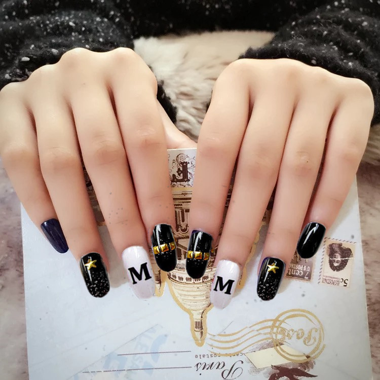 潮流柳钉假指甲  日系美甲假指甲甲片24片盒装贴片 美甲成品|ms