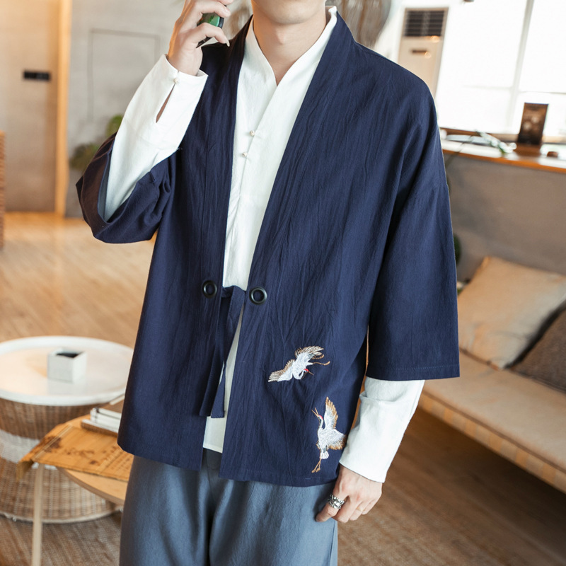 AliExpress Comercio exterior ropa de hombre 2019 nueva bata de hombre estilo chino bordado suelto hombres Hanfu cardigan al por mayor