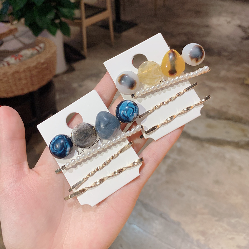 chic Retro Colorful Diamond Pearl Hairpin One-word Clip Korean Elegant Side Clip Bangs Clip Hairpin Clip Set